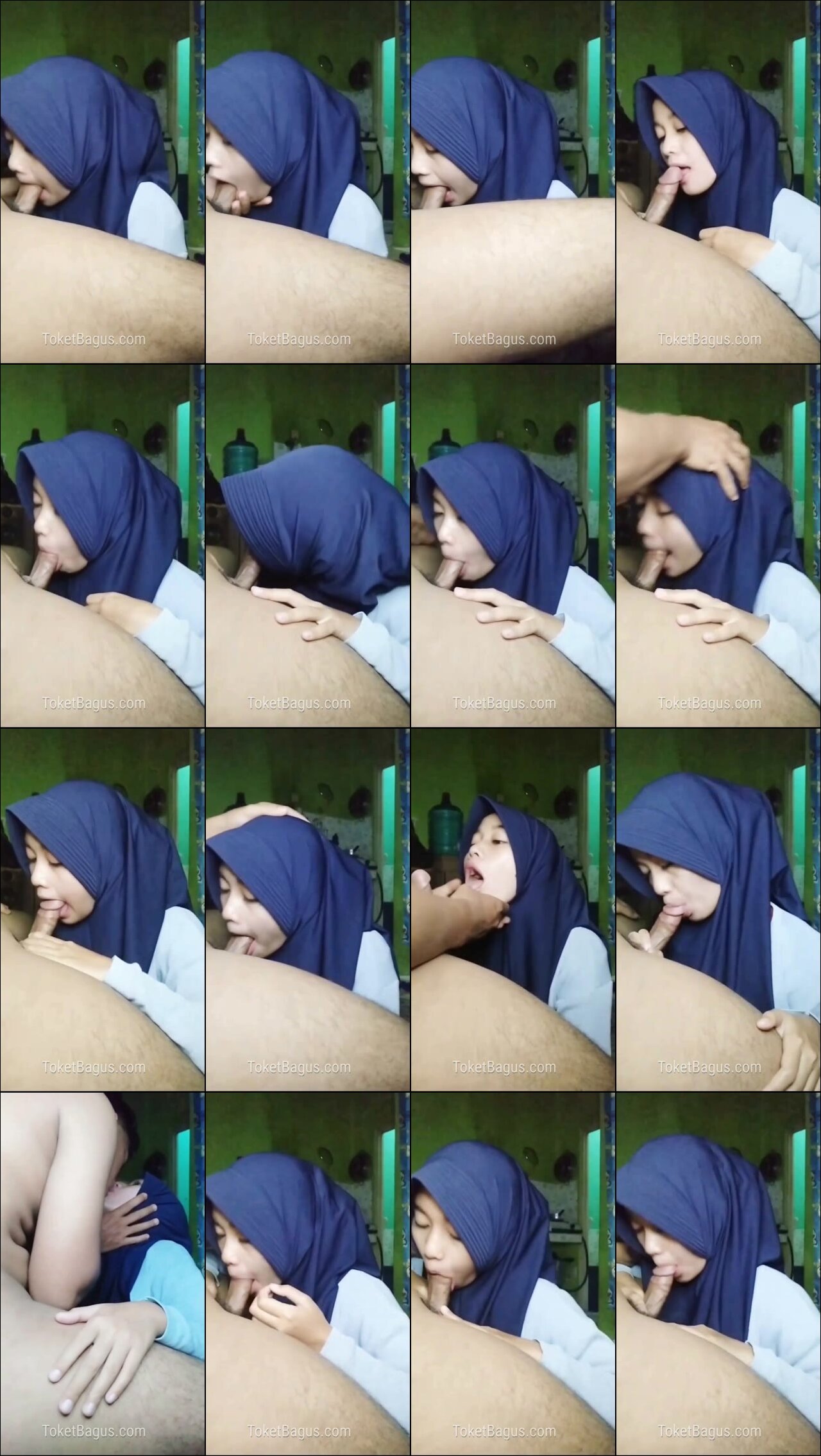 Santriwati dengan jilbab biru menyepong peler